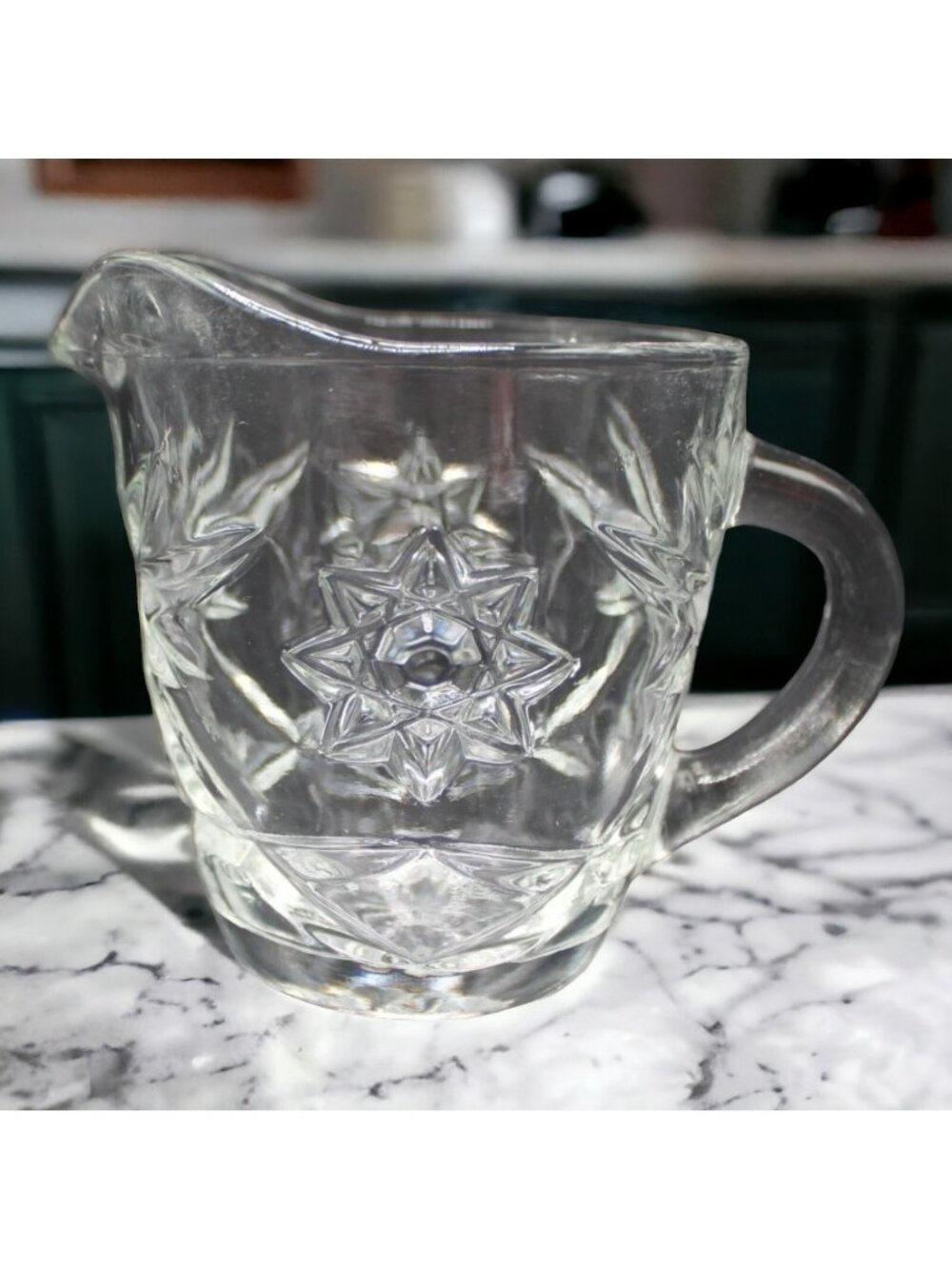 Vintage Anchor Hocking Prescut Star of David 8 Oz Creamer Pitcher Clear Glass